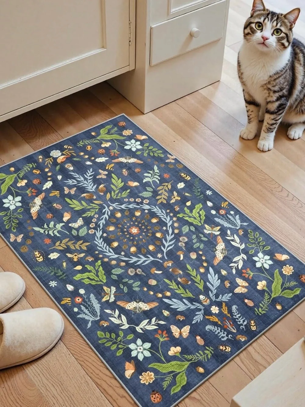 🆕 Navy Boho Insect Botanical Floral & Butterfly Entry Way Area Rug 2’x3’